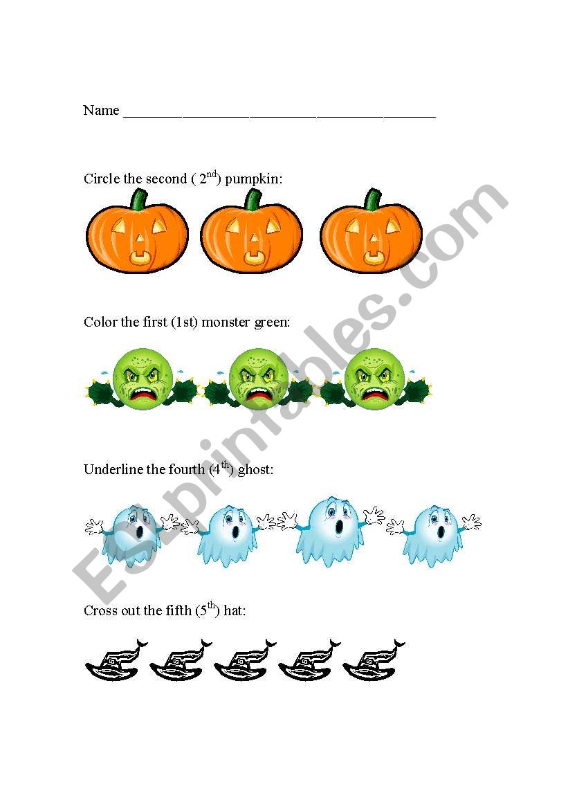 Halloween - ordinal numbers worksheet