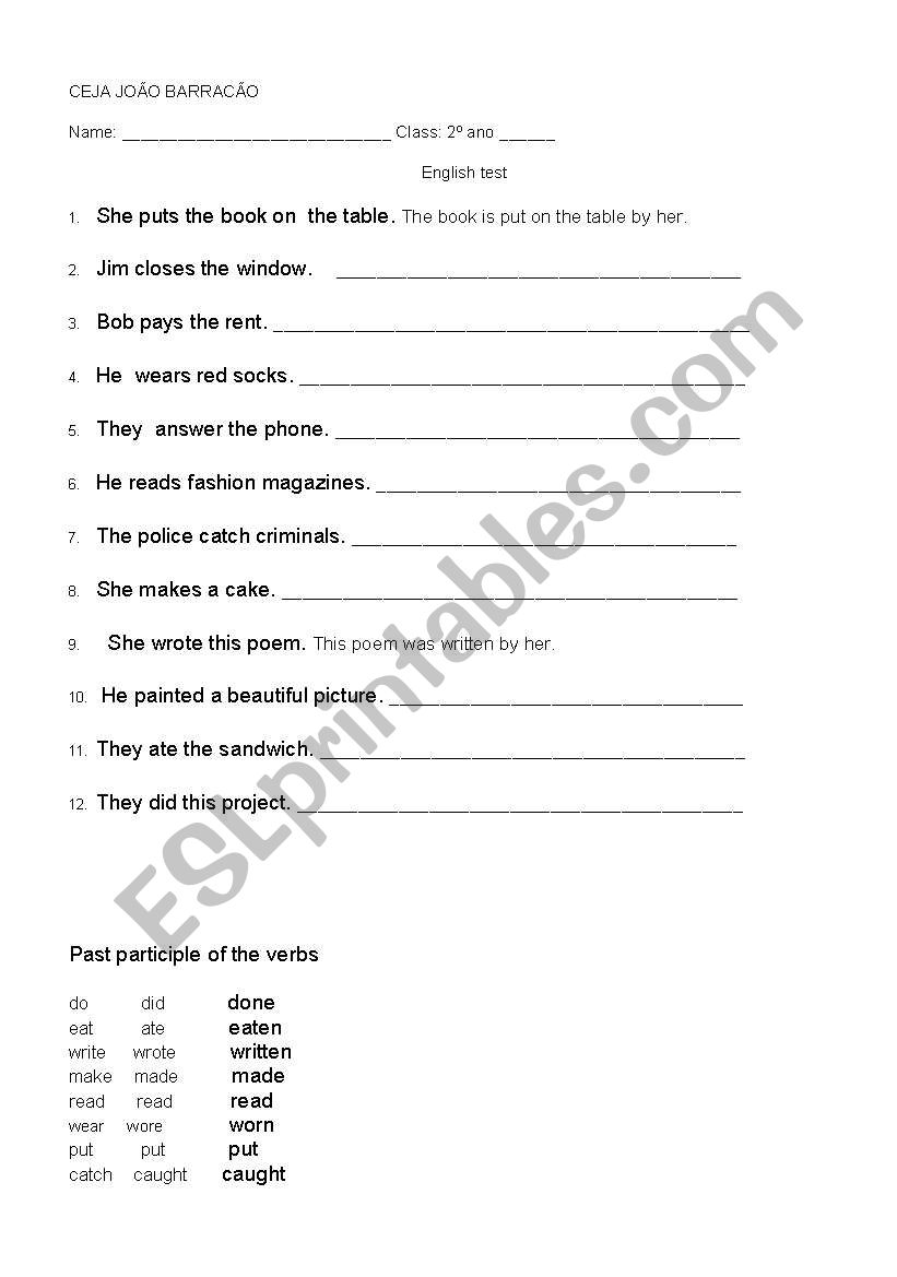 test passive worksheet