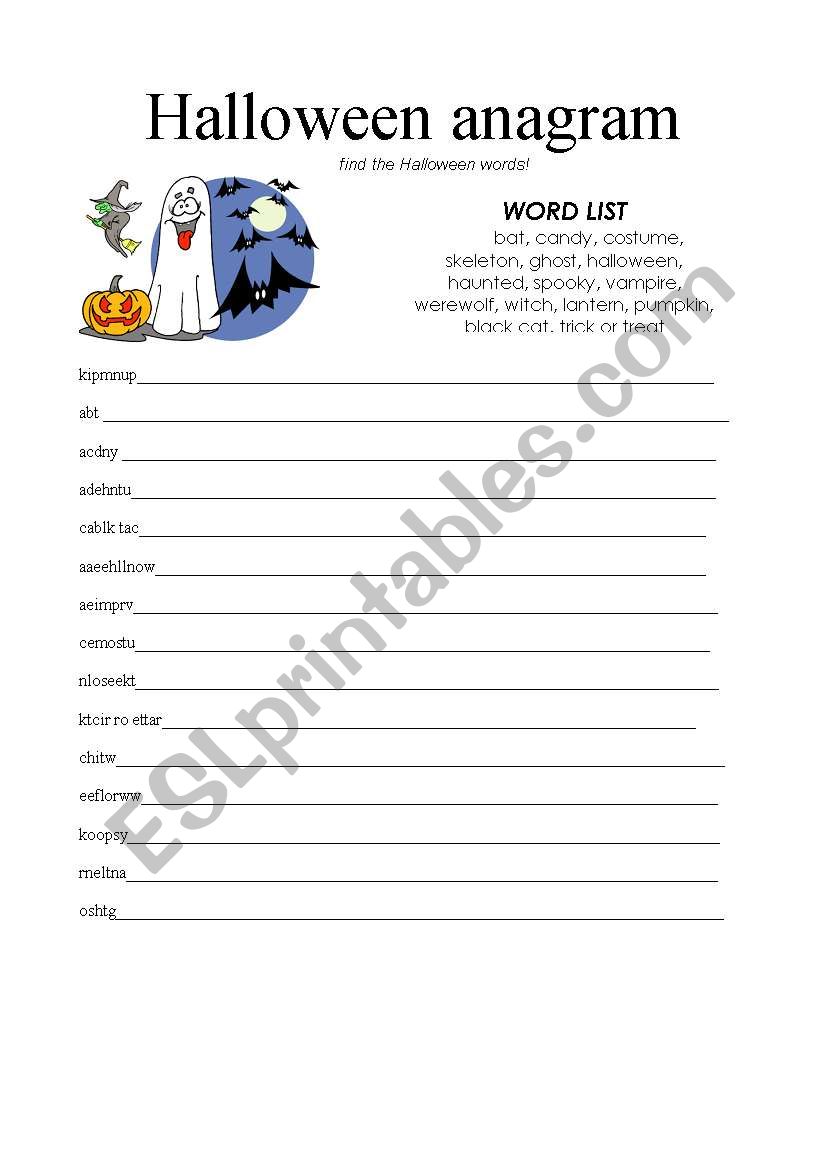 halloween anagram worksheet