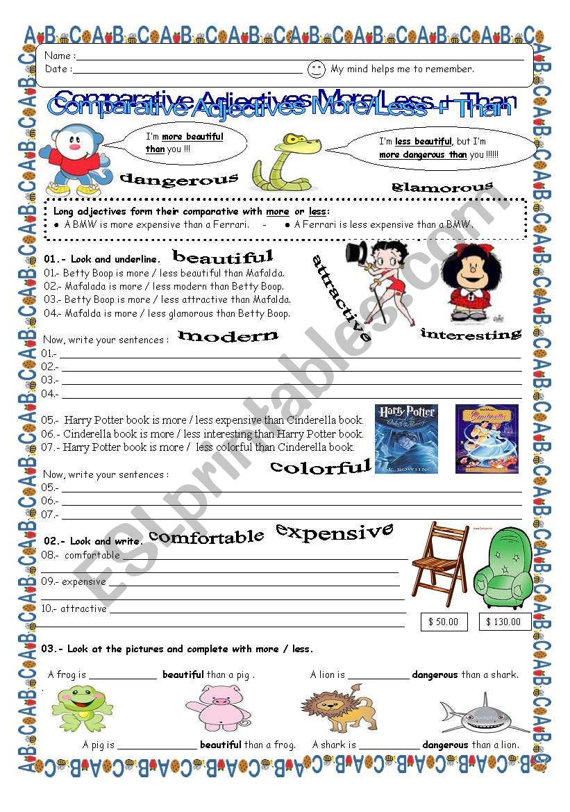 Comparative Adjectives More Less Than ESL Worksheet By Teacher Ady