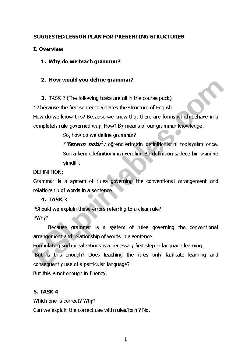 Suggested Lesson Plan- Presenting Structures