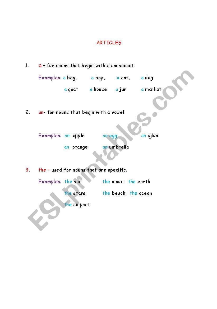 Article worksheet