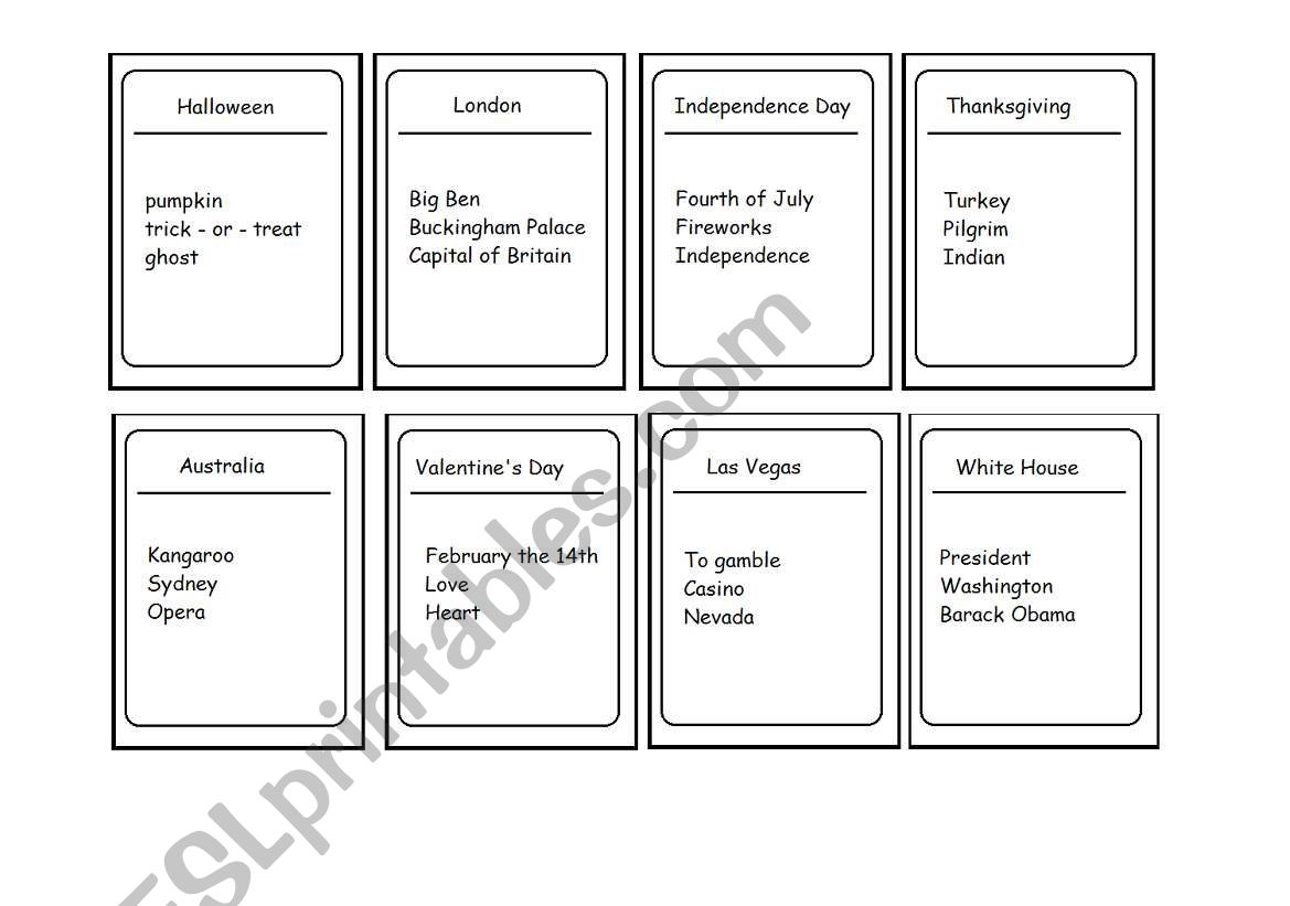 Taboo - America vs UK worksheet