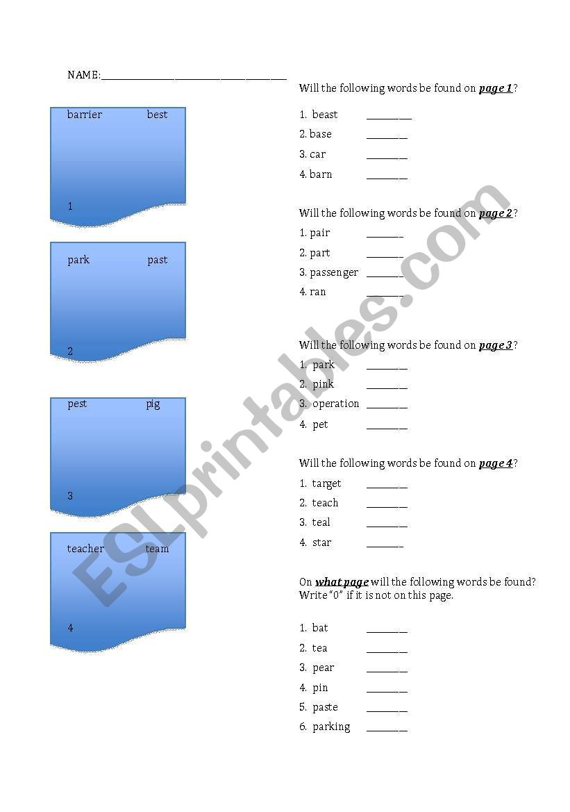 Guide Words Worksheet Answers