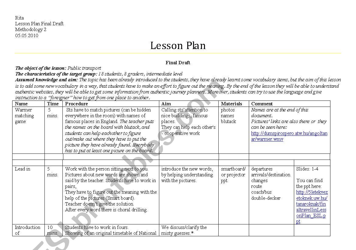 Public Transport, worksheet