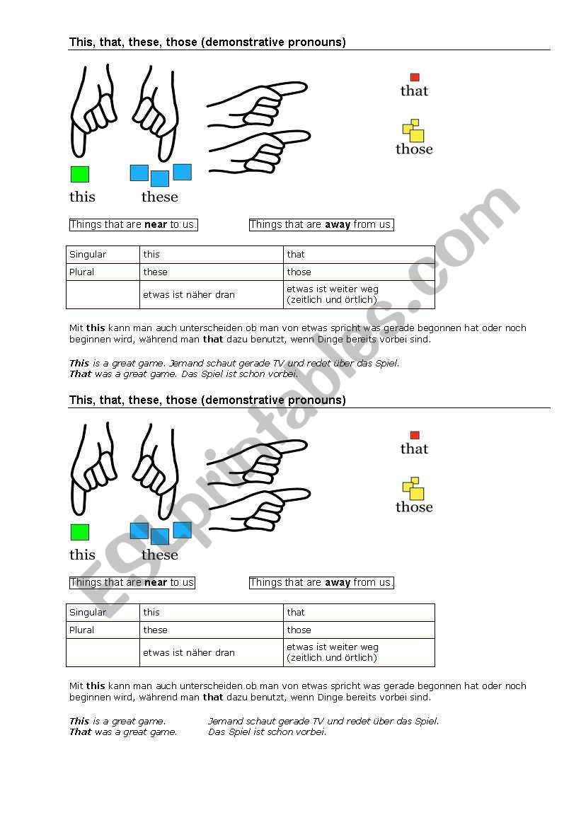 Demonstrative Pronouns worksheet