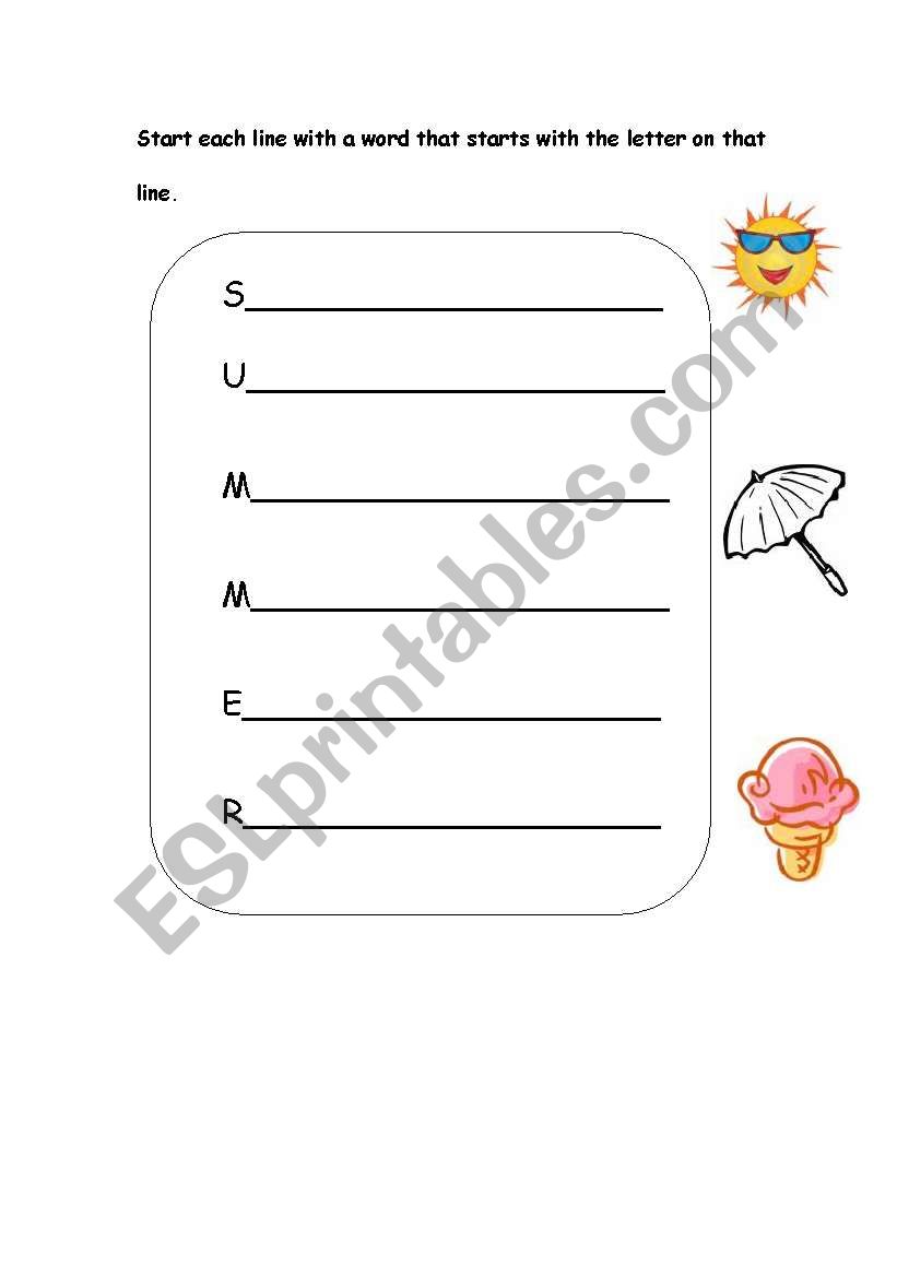 Acrostic Poem worksheet