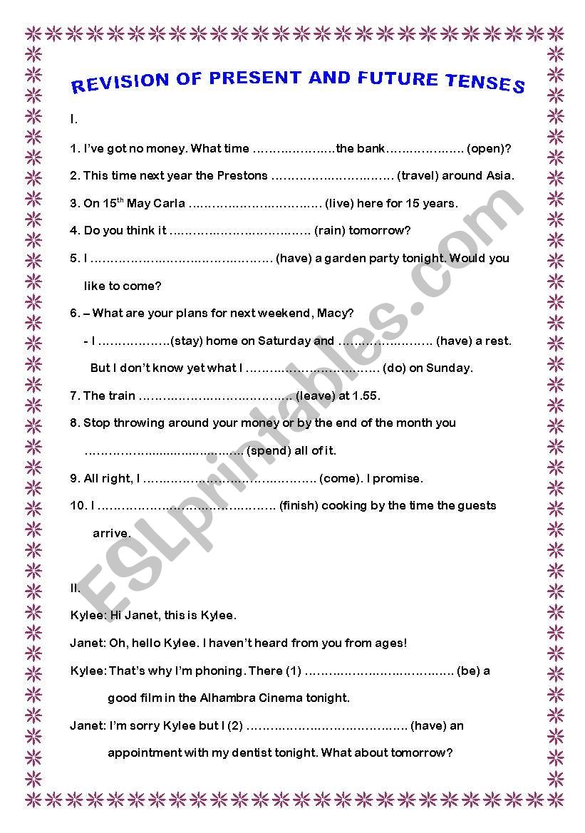 REVISION OF PRESENT AND FUTURE TENSES + ABSWER KEY - ESL worksheet by ...