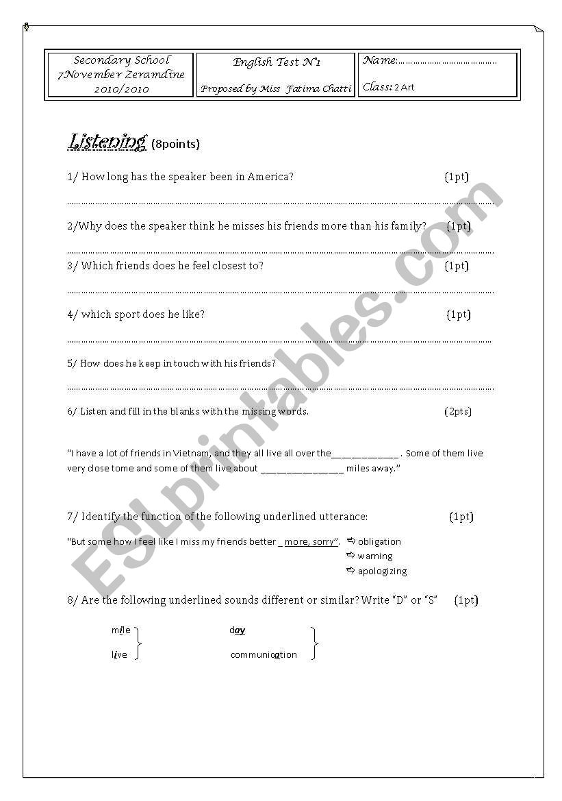 english test  worksheet