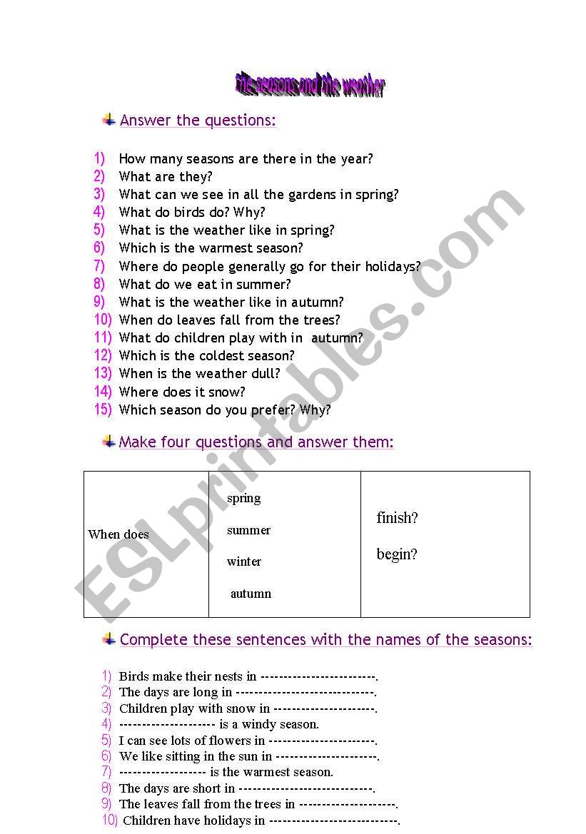 seasons and the weather worksheet