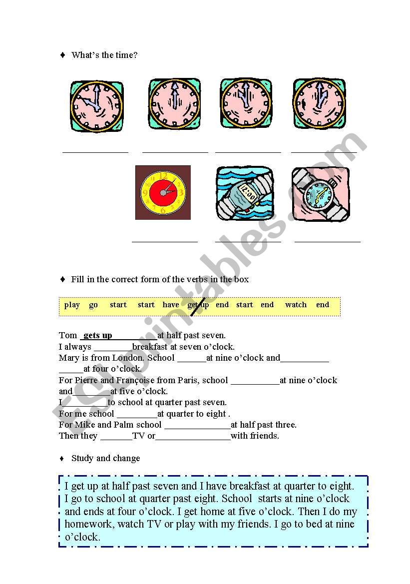 the time / routine worksheet