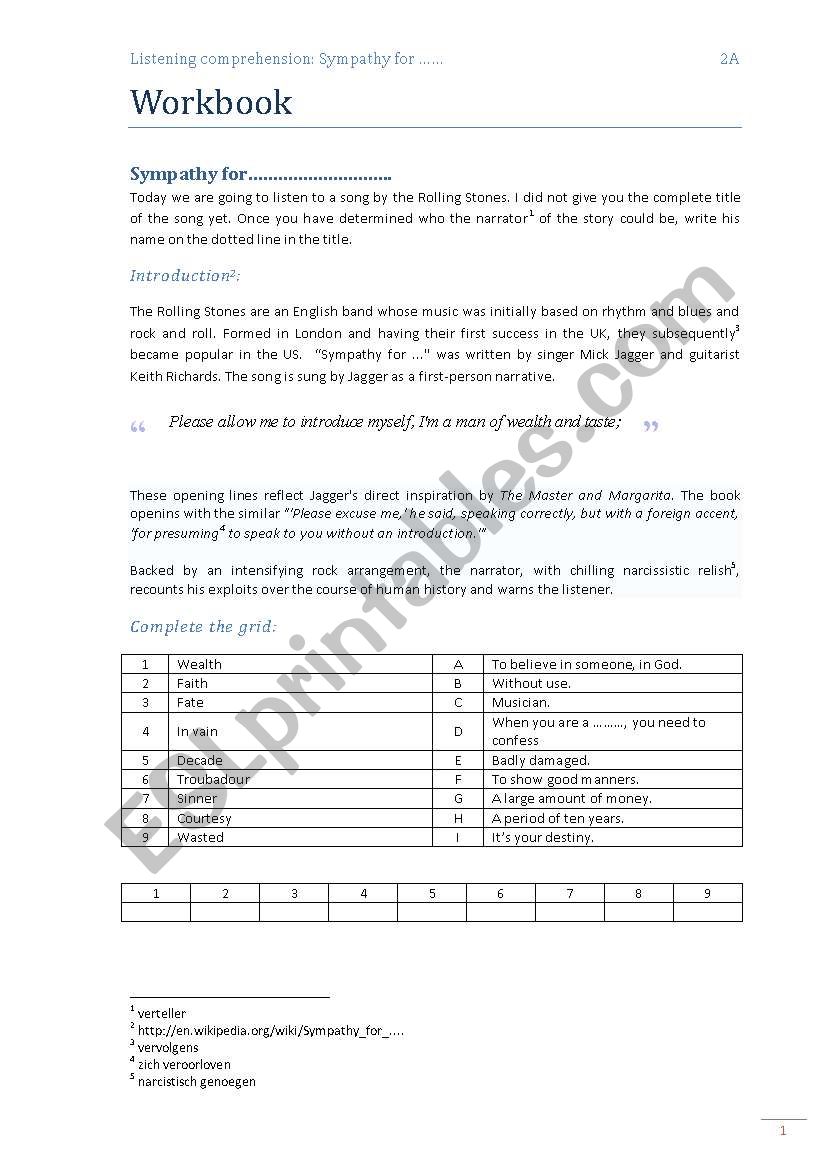 Listening comprehension worksheet