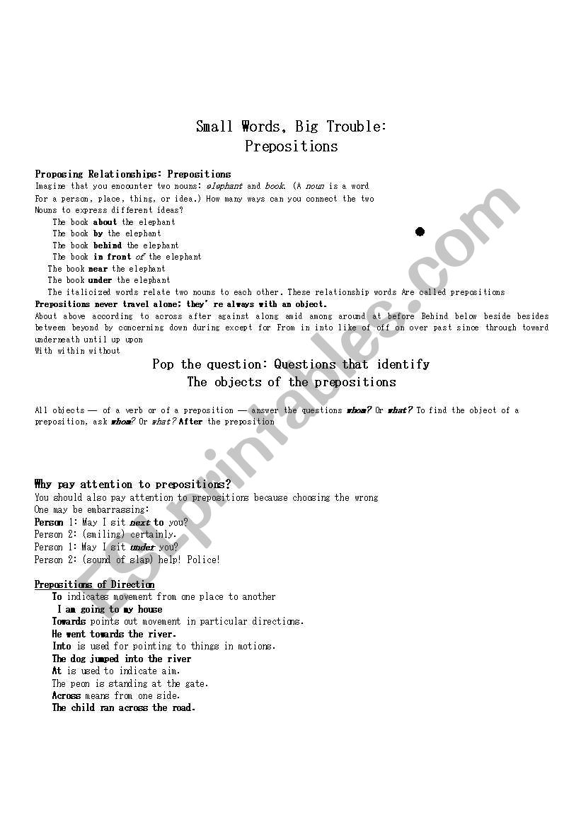 preposition worksheet