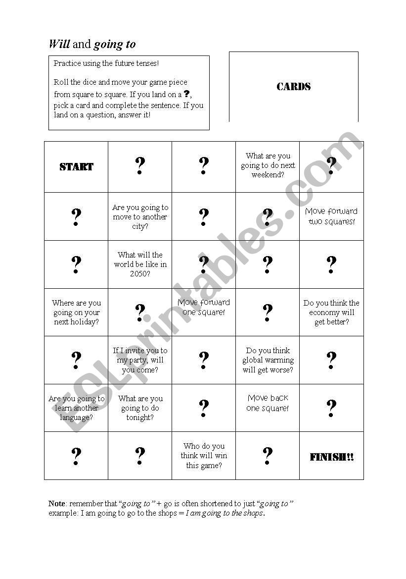 Will and going to game worksheet