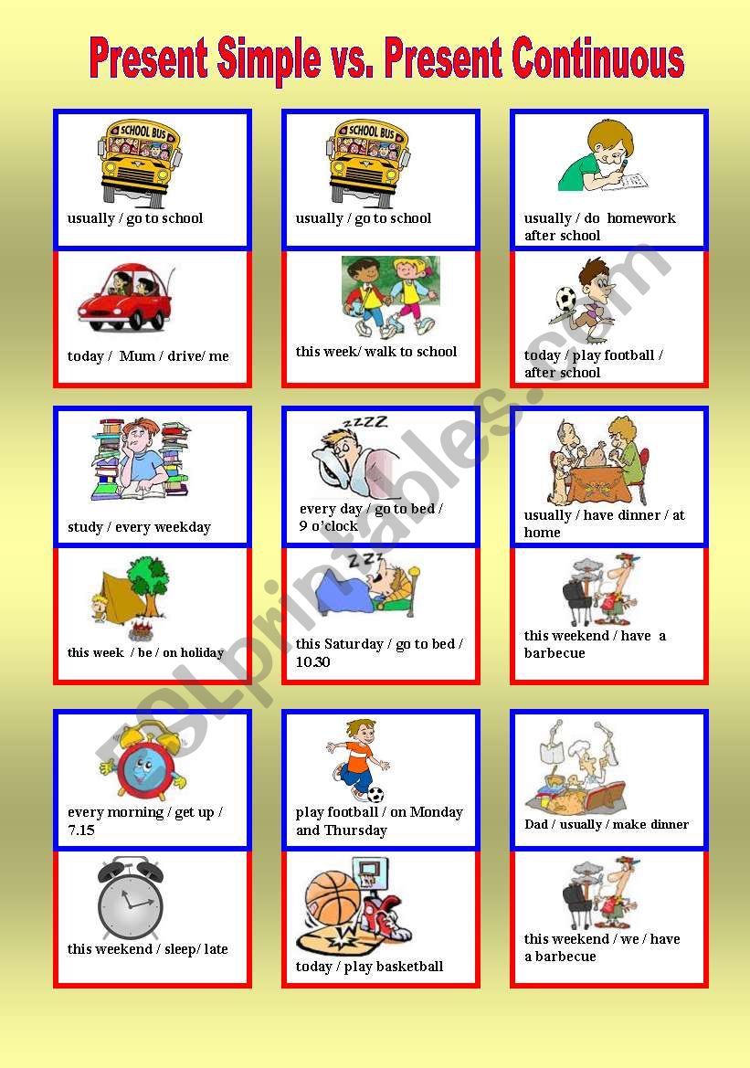 Present Simple Vs Present Continuous Activity Cards ESL Worksheet By 