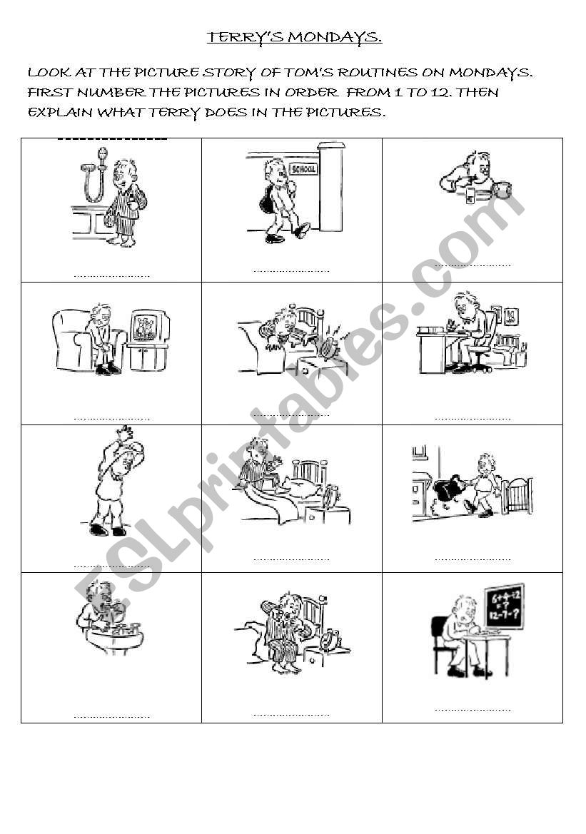 TERRY´S DAILY ROUTINES - ESL worksheet by brolman02