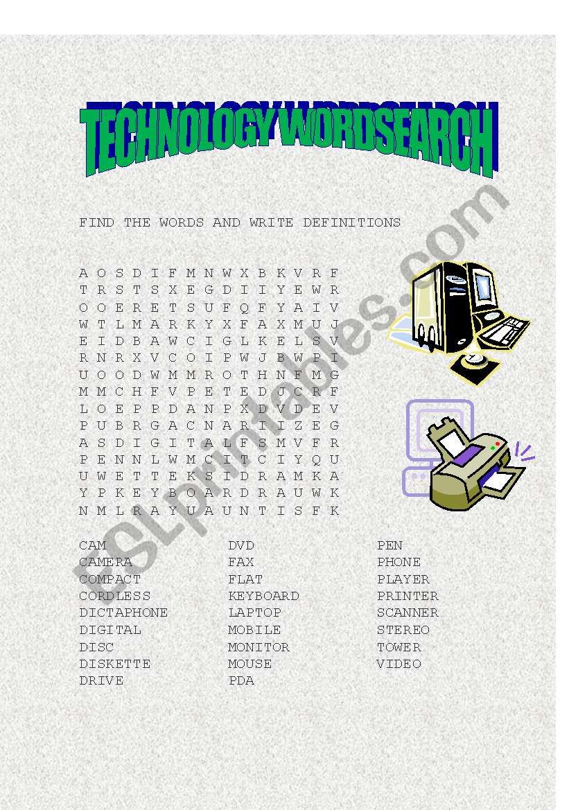 TECHNOLOGY WORDSEARCH worksheet