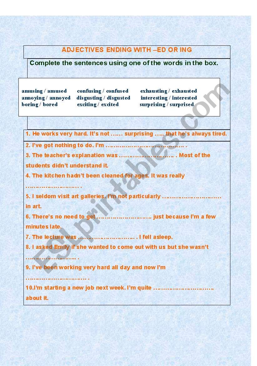 Adjectives Ending With –ed Or Ing - Esl Worksheet By Samet2015