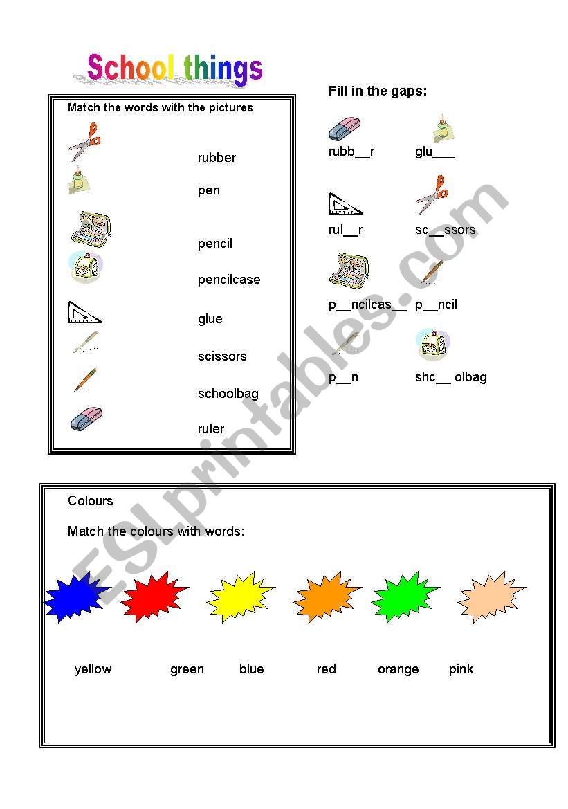 Classroom objects worksheet