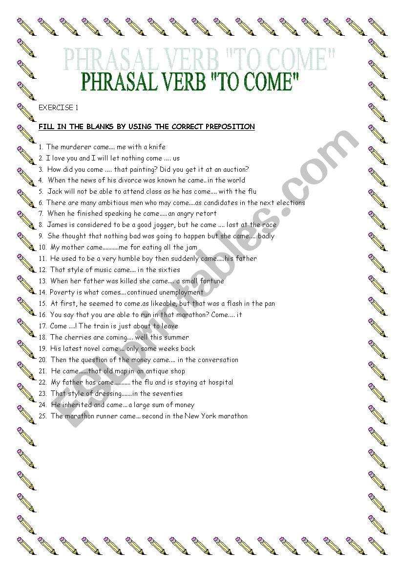 PHRASAL VERB TO COME worksheet