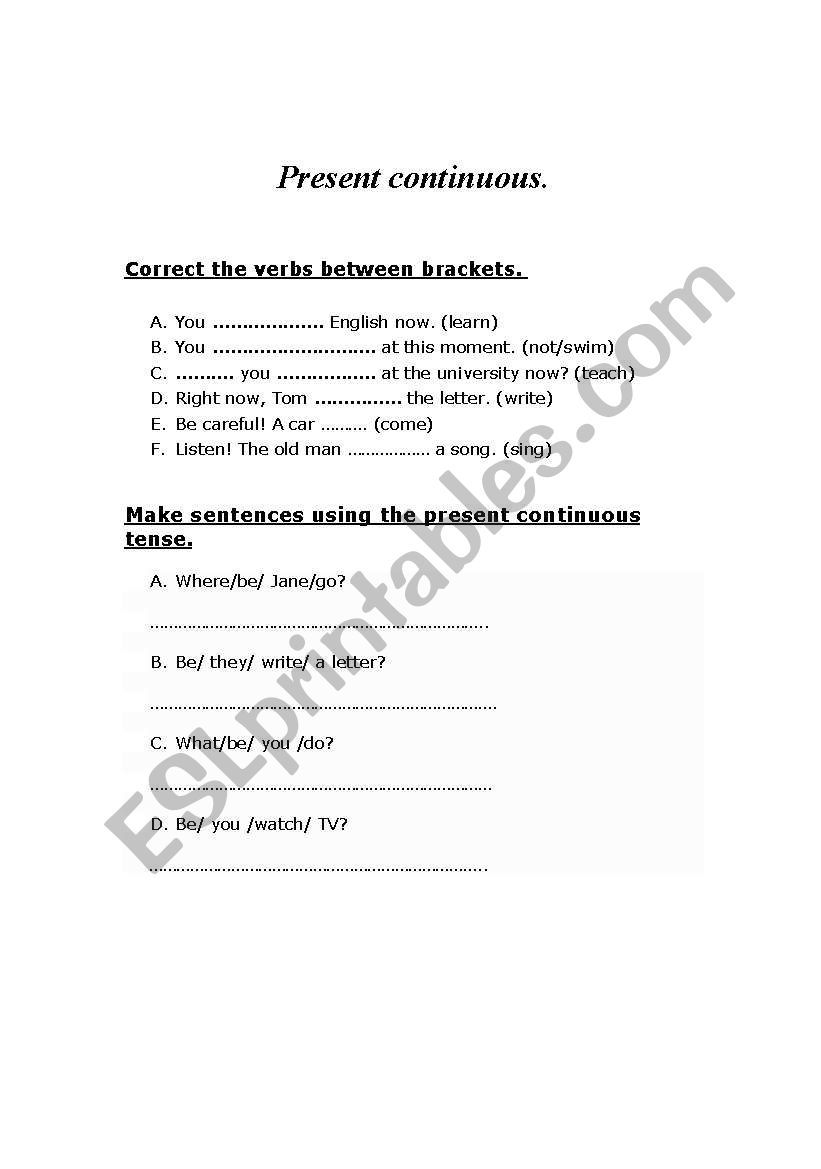 present continuous worksheet