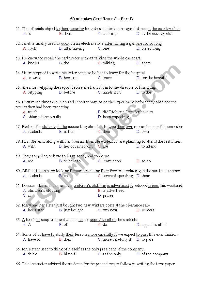 error identification worksheet