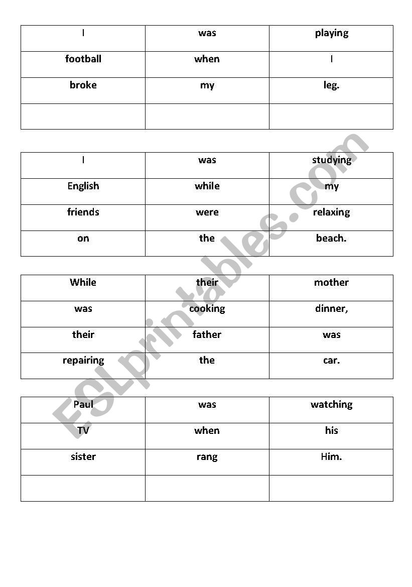 Past simple & continuous scrambled sentences