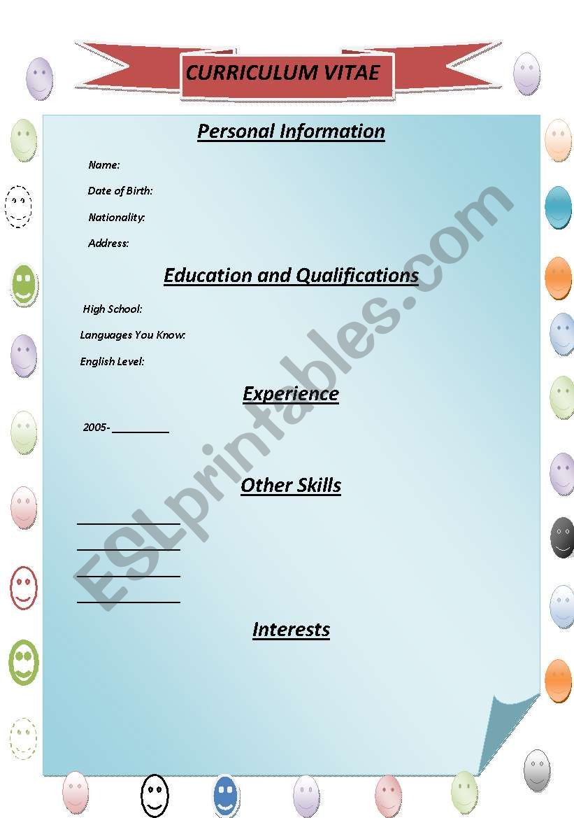 Curriculum vitae worksheet