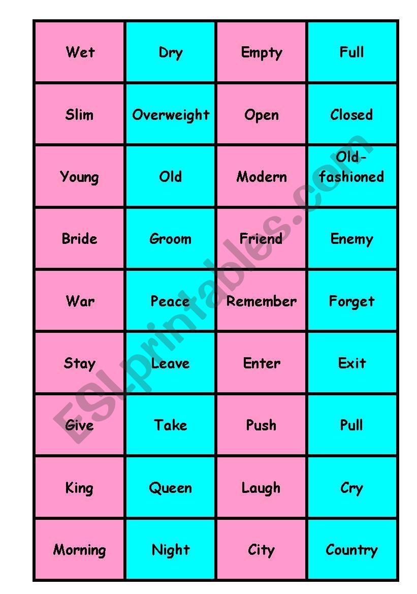 Opposites matching game - ESL worksheet by Nicola5052