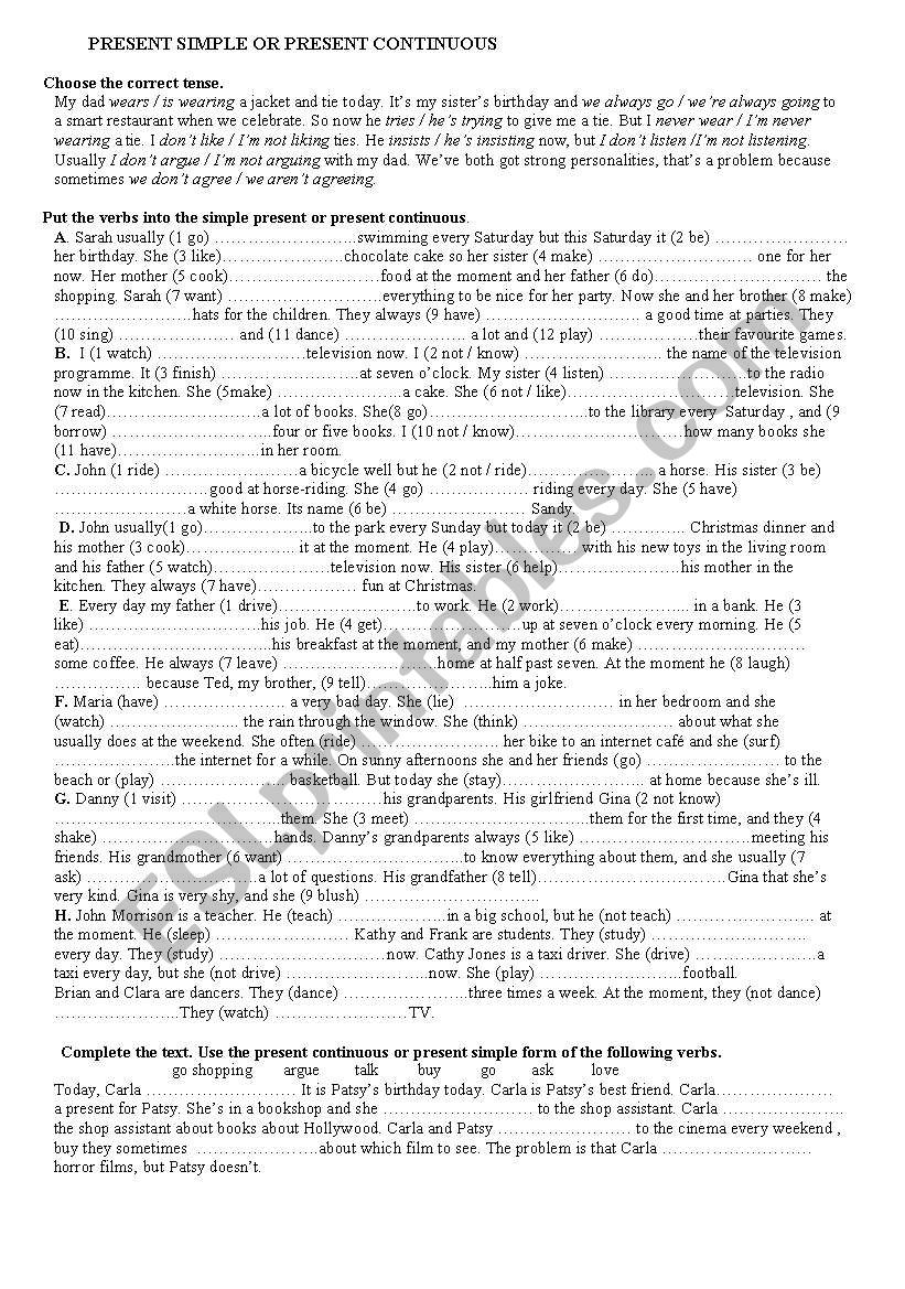 present and past worksheet