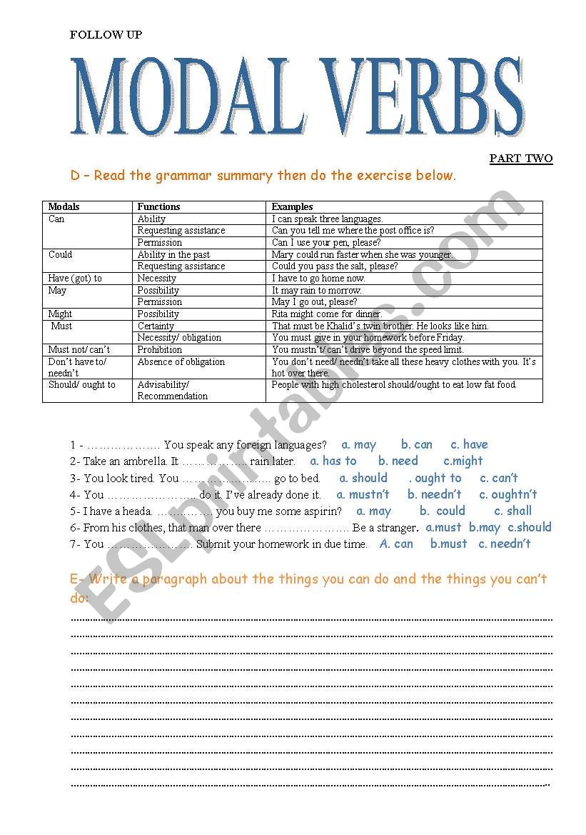 modal verbs worksheet