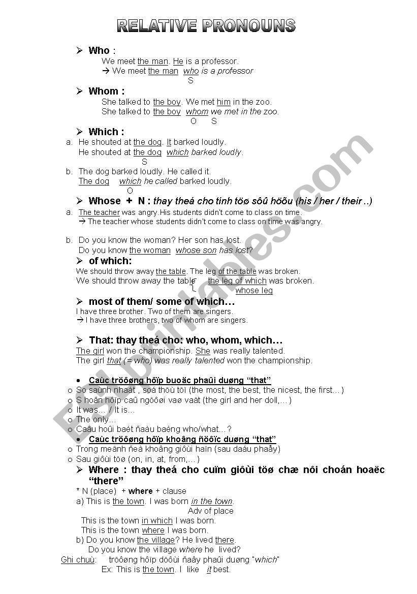 Relative pronouns worksheet