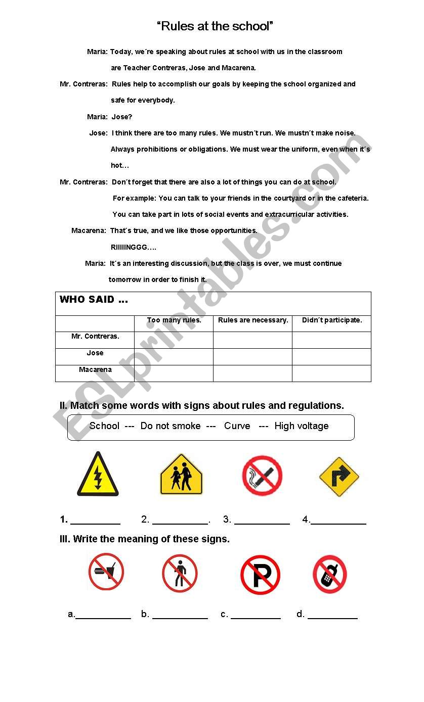 Rules And Regulations school ESL Worksheet By Anaivonne