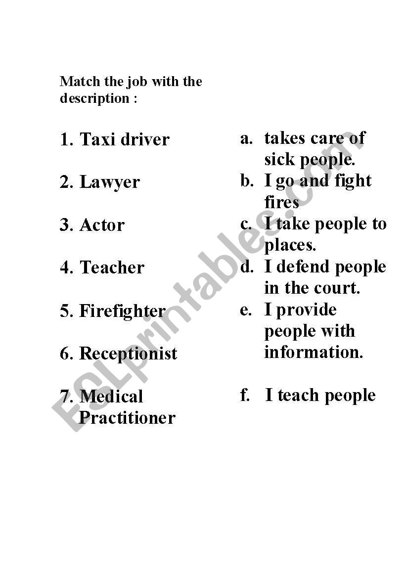 describing jobs worksheet