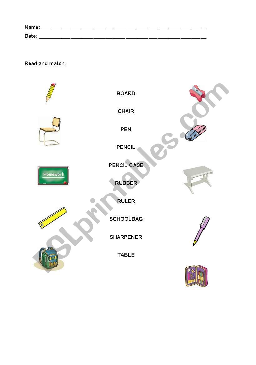 School Objects worksheet