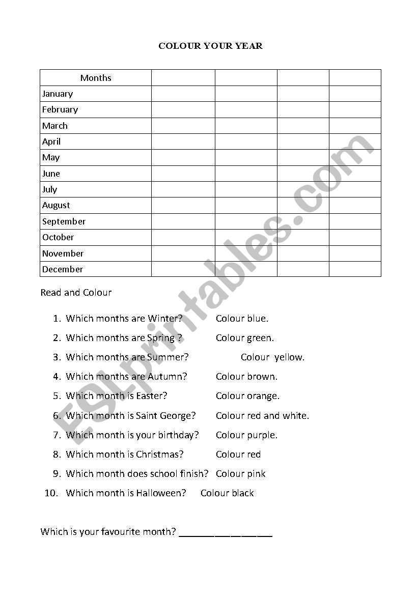 months worksheet