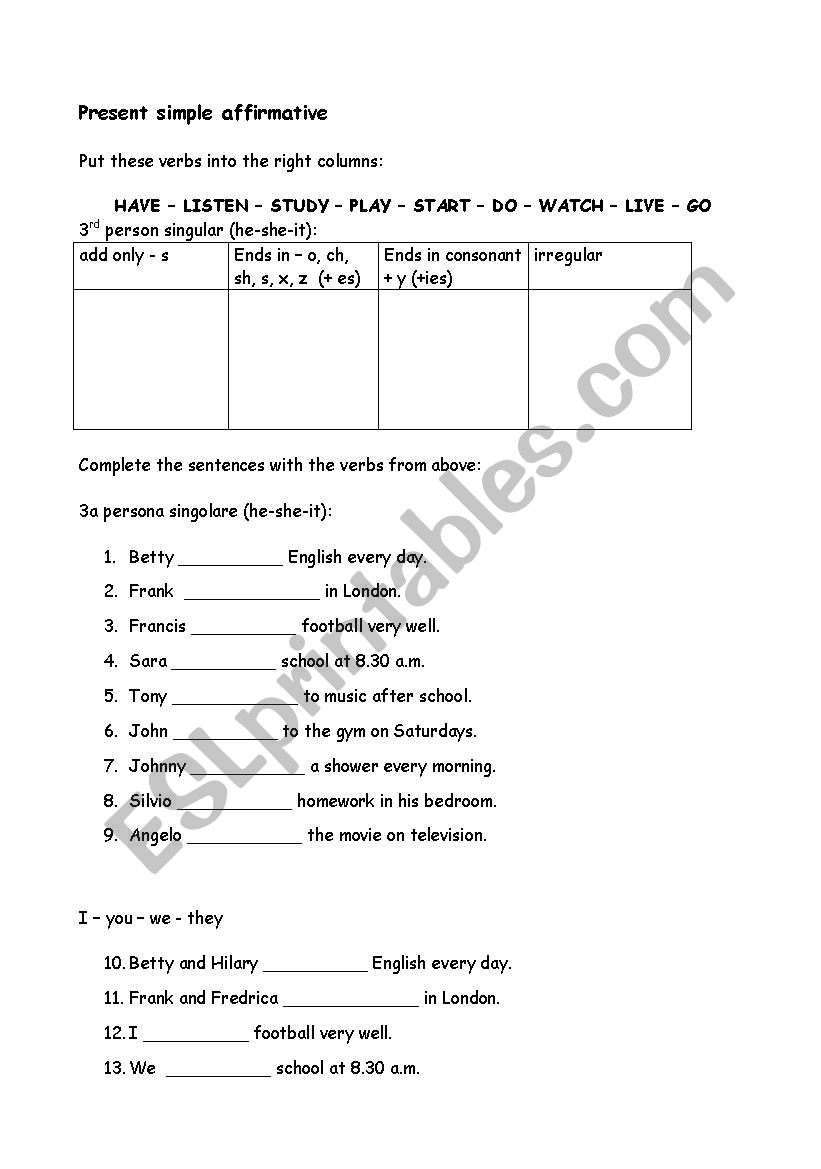 Present simple for children worksheet