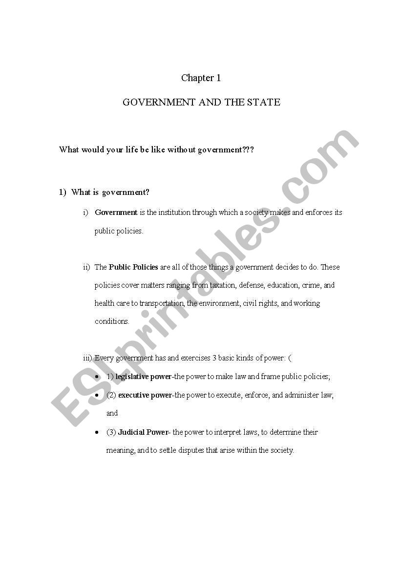 American Government Chapter 1 Government and the State