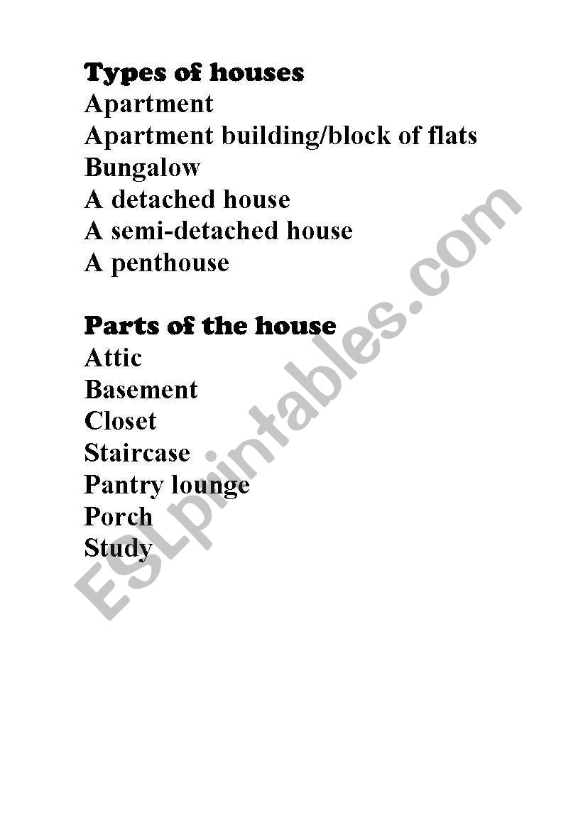 houses worksheet