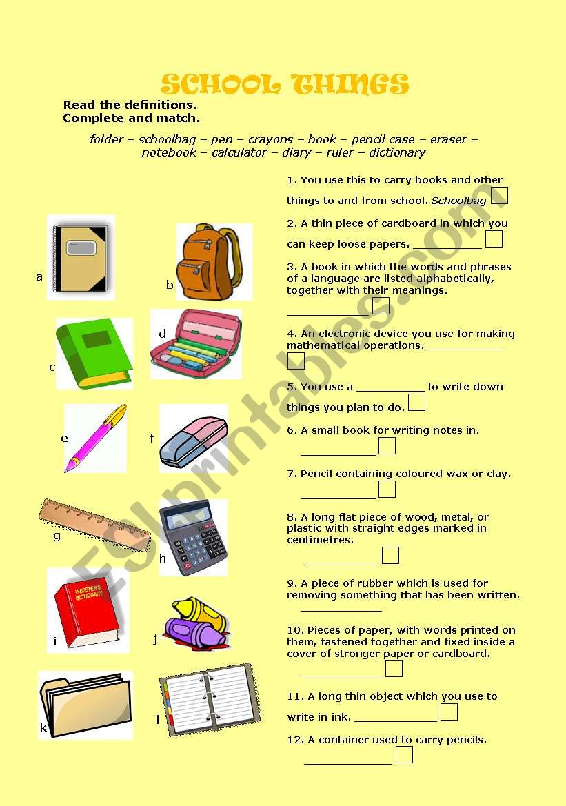 SCHOOL THINGS worksheet