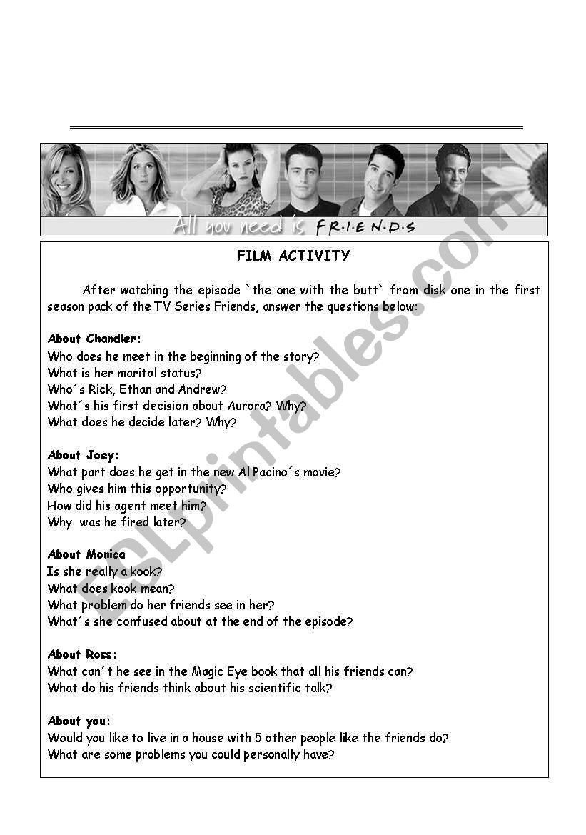 Friends activity season 1 worksheet