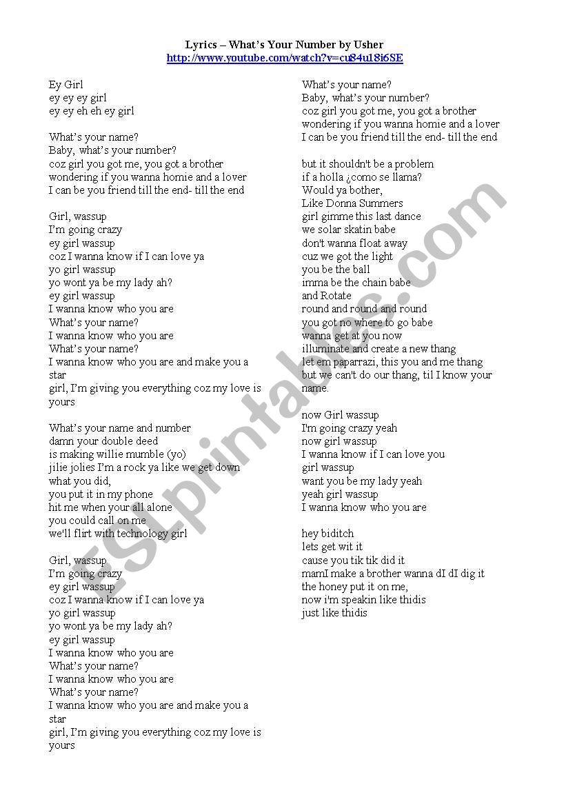 English worksheets: What´s Your Number by Usher