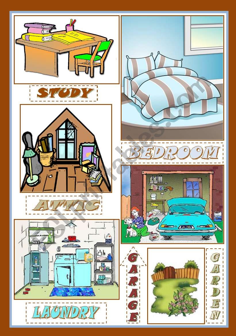 Rooms of the house flashcards - ESL worksheet by redcamarocruiser