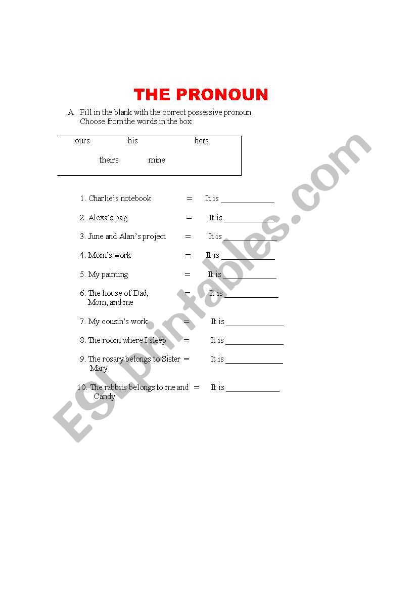 possesive pronoun worksheet