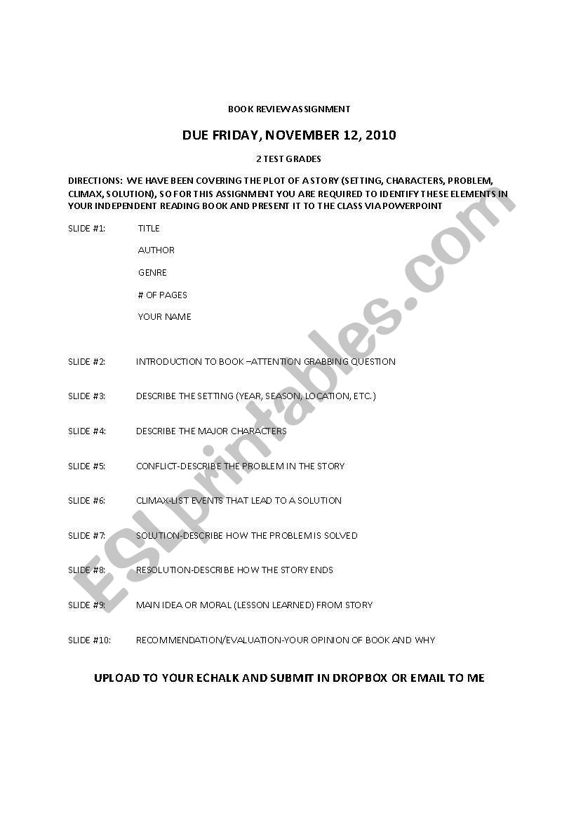 Book Review Format worksheet