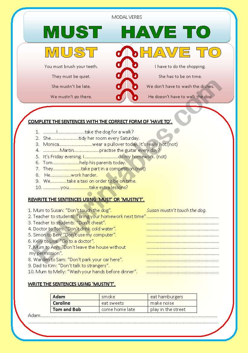 modal verb must exercises pdf