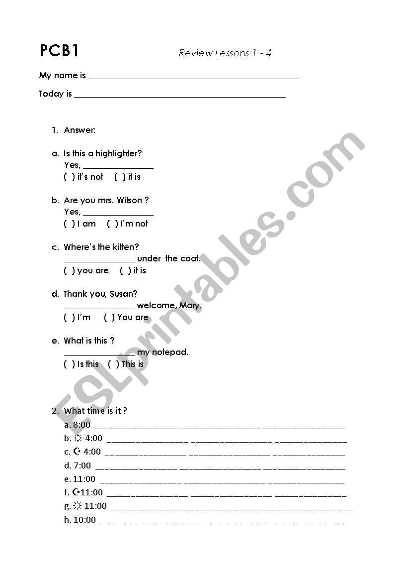 to be and time worksheet