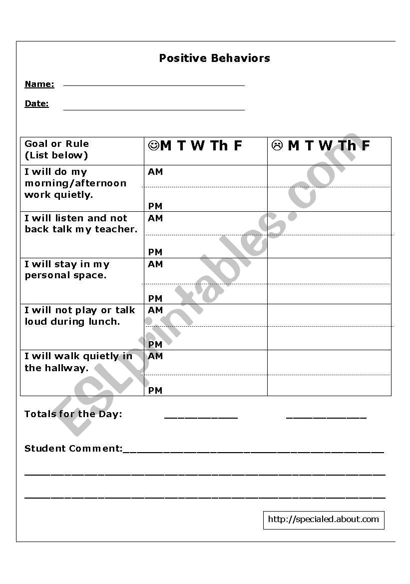 Behavior Form worksheet