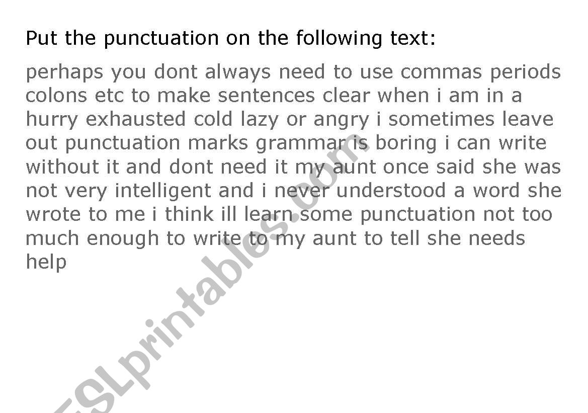 Punctuation exercise worksheet