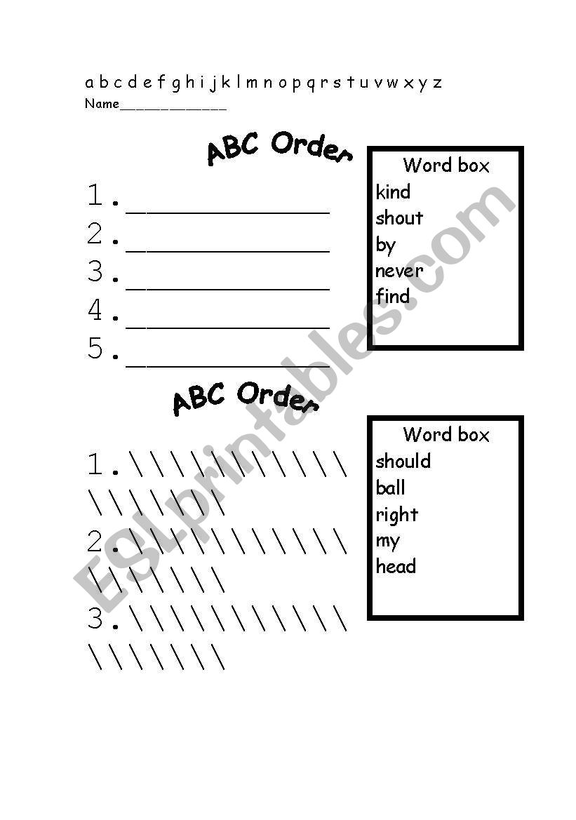HFW abc order worksheet